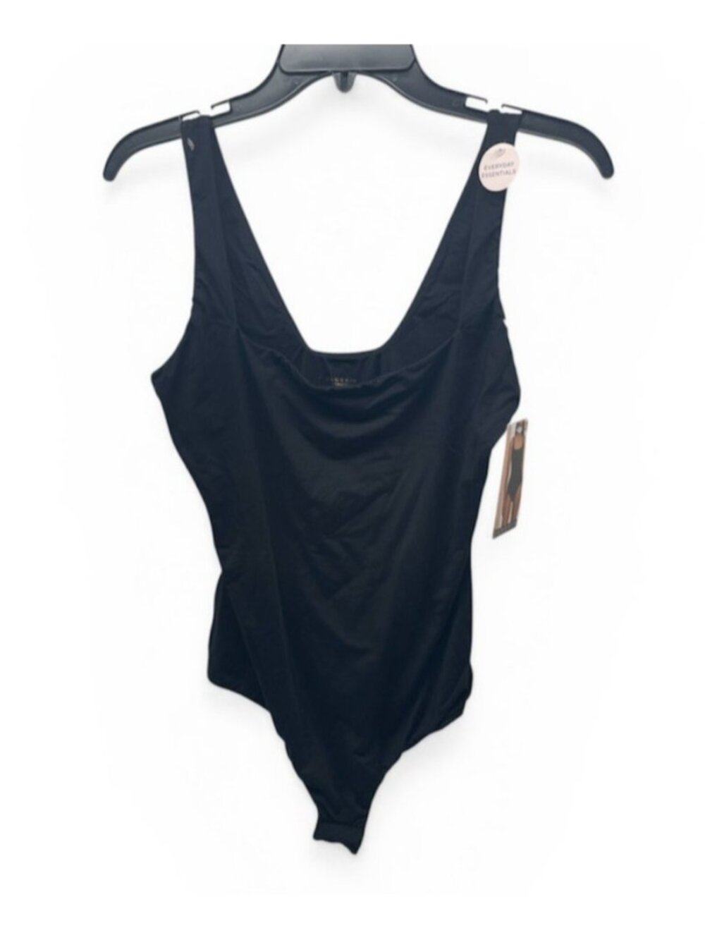 Danskin Square Neck Layering Bodysuit Size XL Women’s Black Thong Back NWT